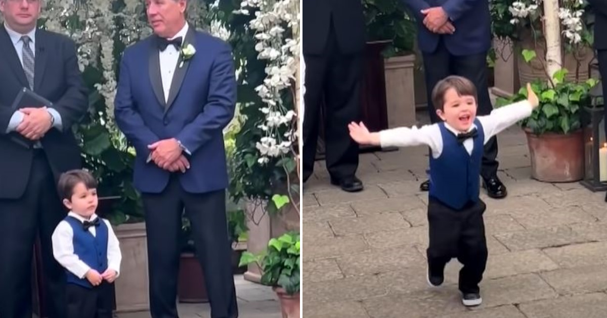 Toddler spots mom bride down the aisle and hilariously steals the show